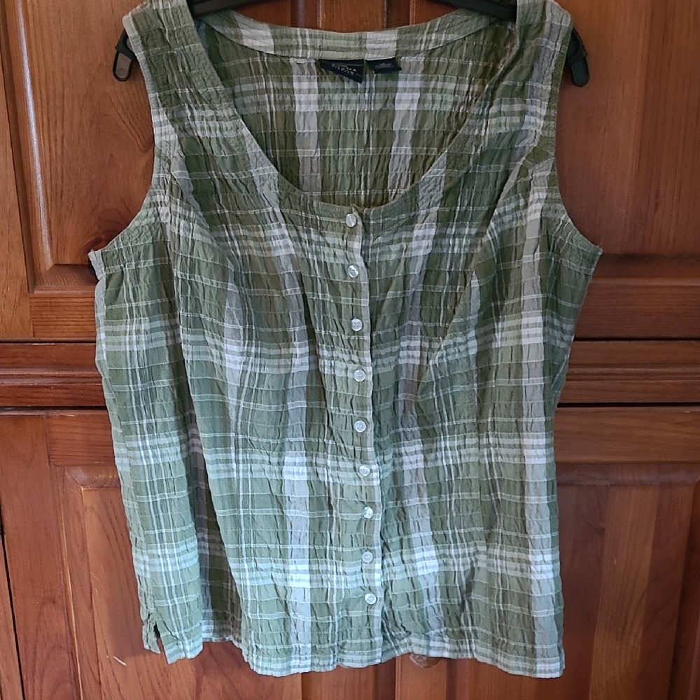 Olive Plaid Button-Up Tank Top
